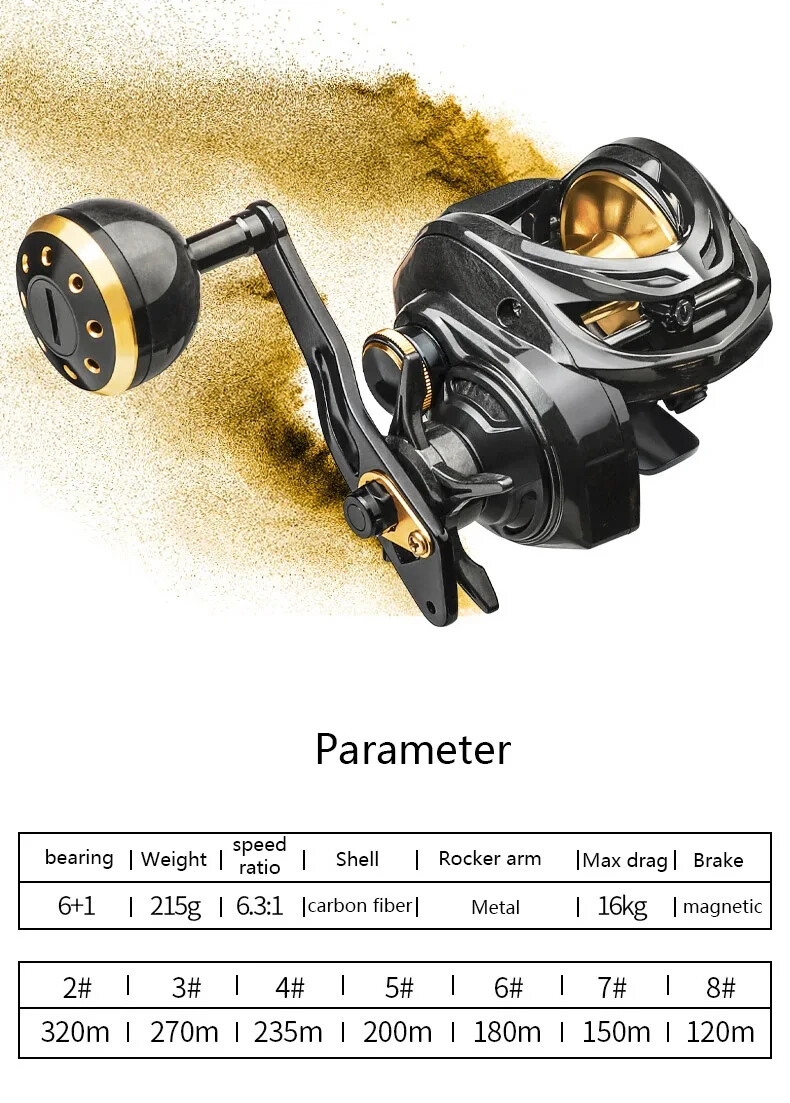 Baitcast Reel Fishing 6BBCarbon Body Max drag 16kg Lure Shake Slowly Wheel Meta
