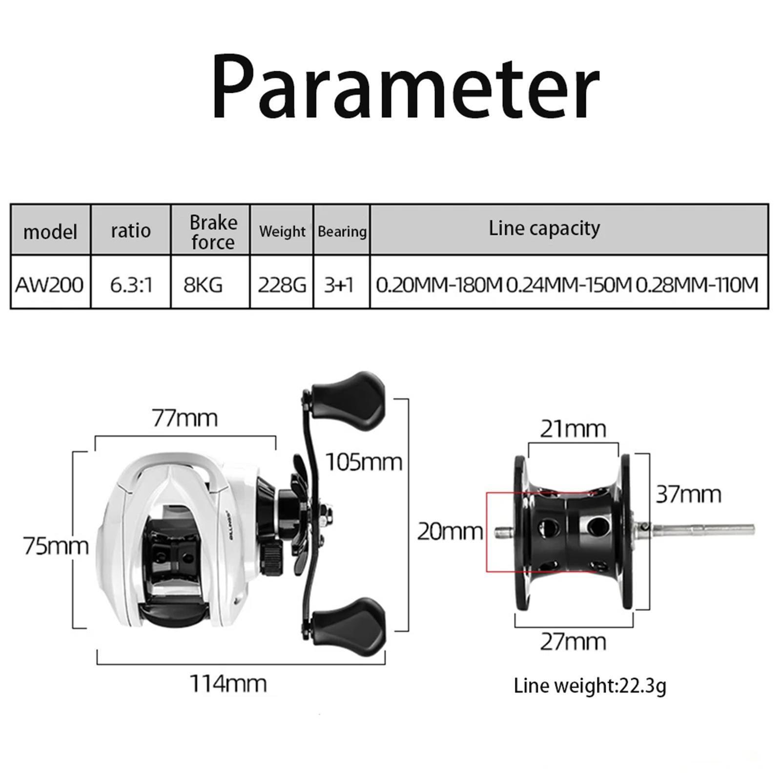 AW200 Fishing Baitcasting Reel 6.3 :1 Gear Ratio Salt/Freshwater Left Right