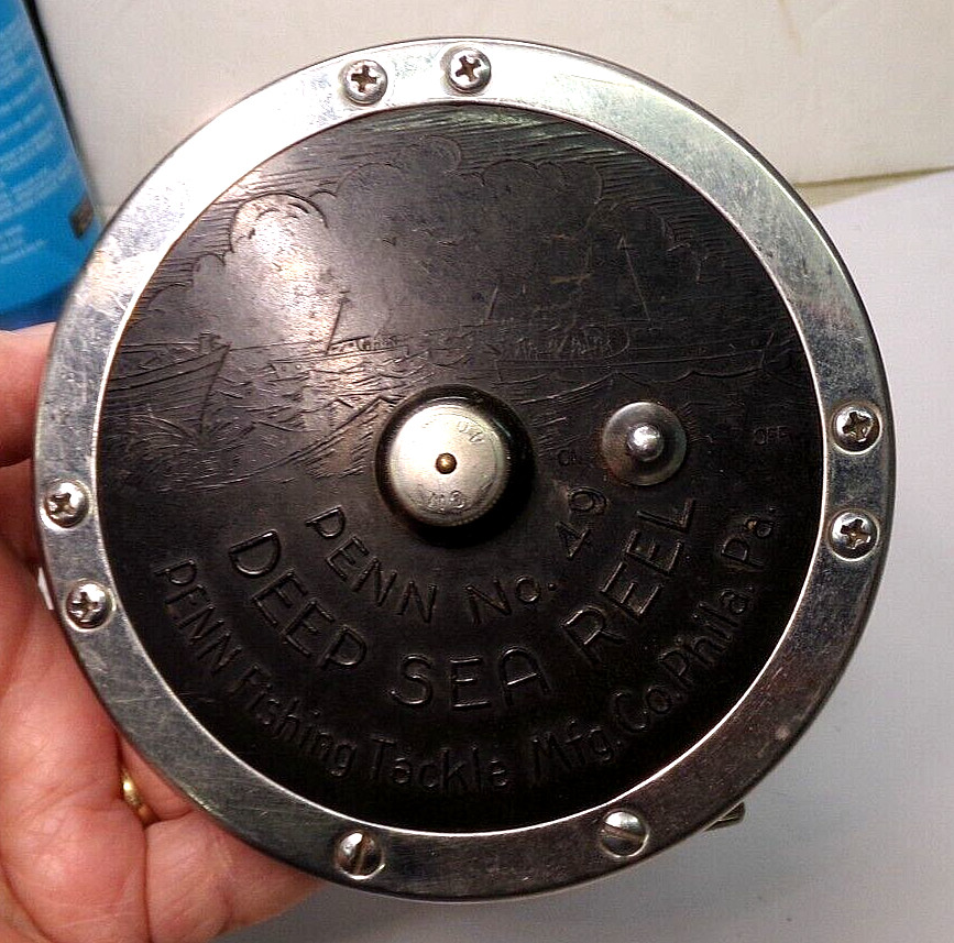 Vintage PENN DEEP SEA REEL No 49 orange torpedo Bakelite handle USA needs screw