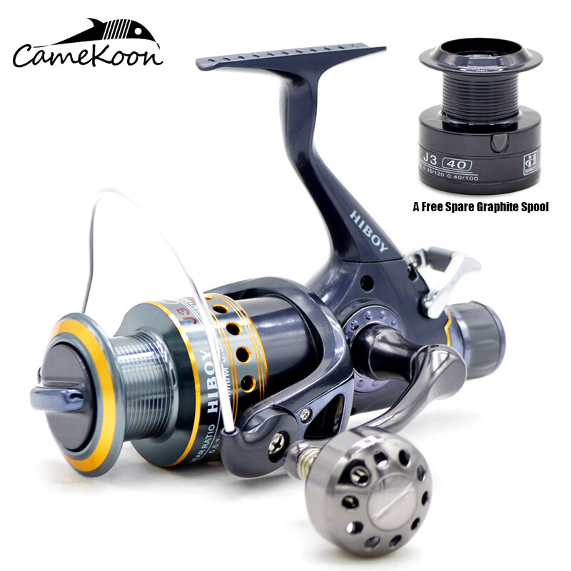 Carp Fishing Reel with Spare Spool Double Brake System Bait Feeder Spinning Reel