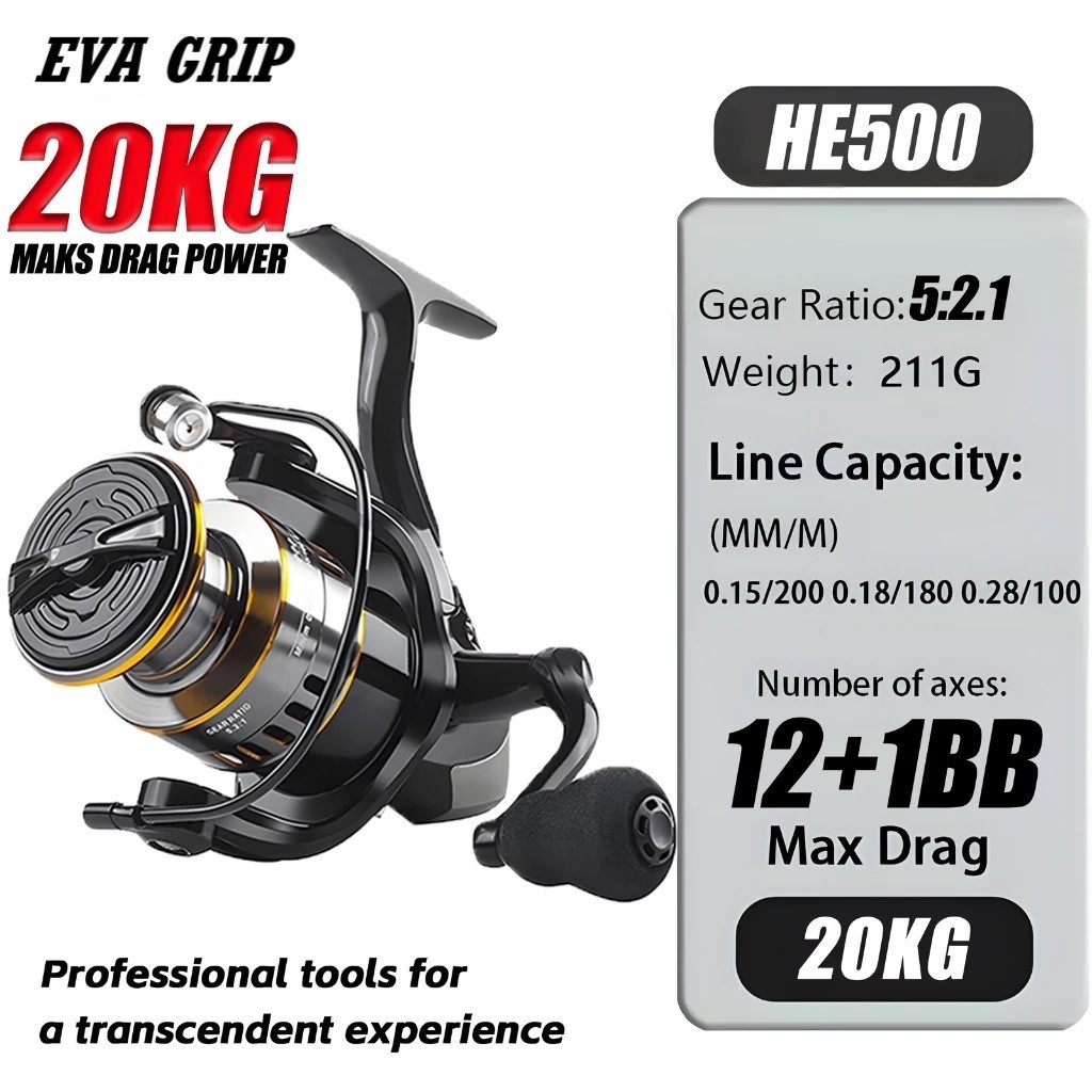 HE500 – HE7000 Spinning Reel Max Drag 20kg – 100kg Heavy Duty White & Saltwater