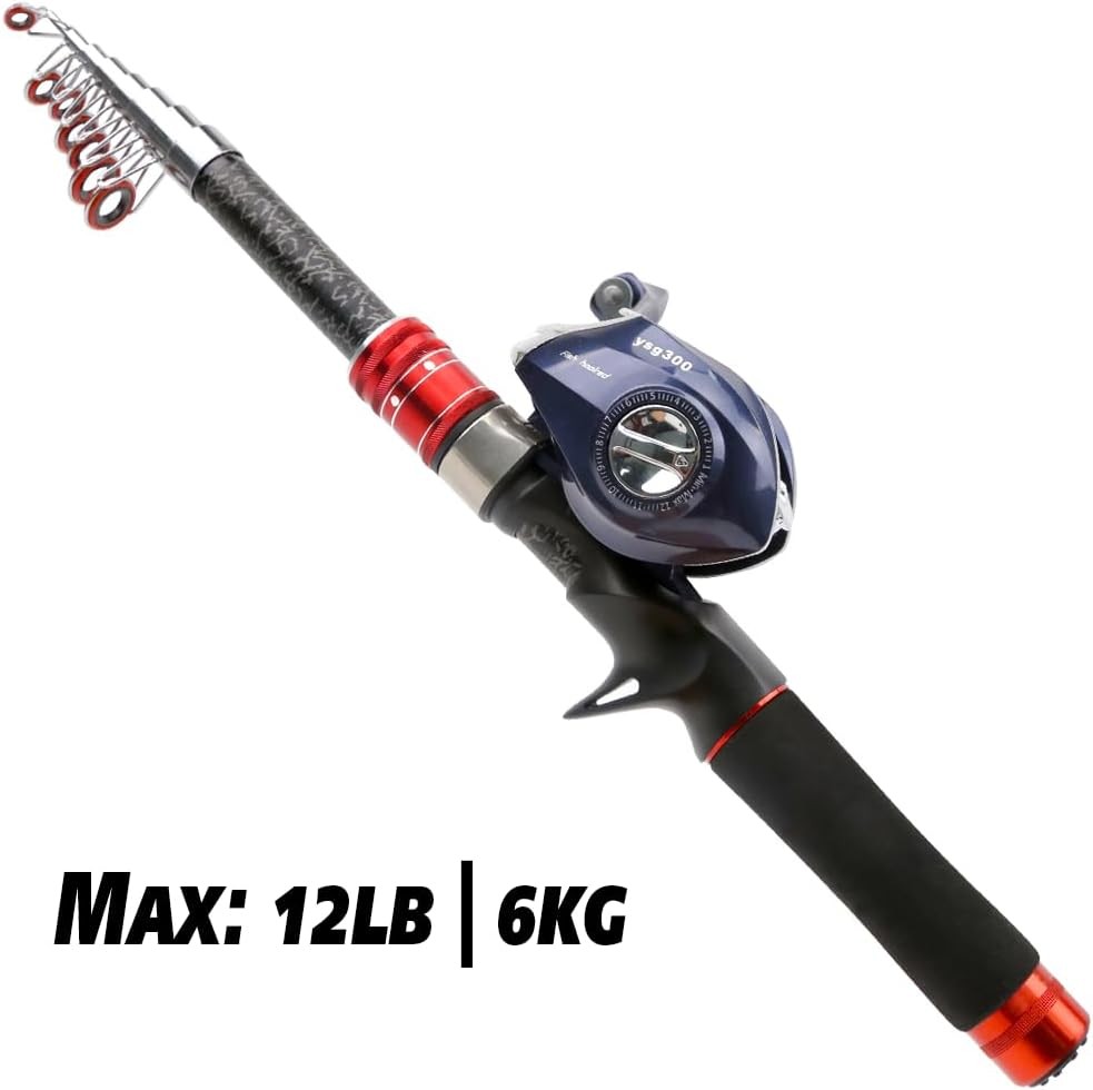 Telescopic Fishing Rod and Reel Combos, 2.1m Combo with Righthand, black