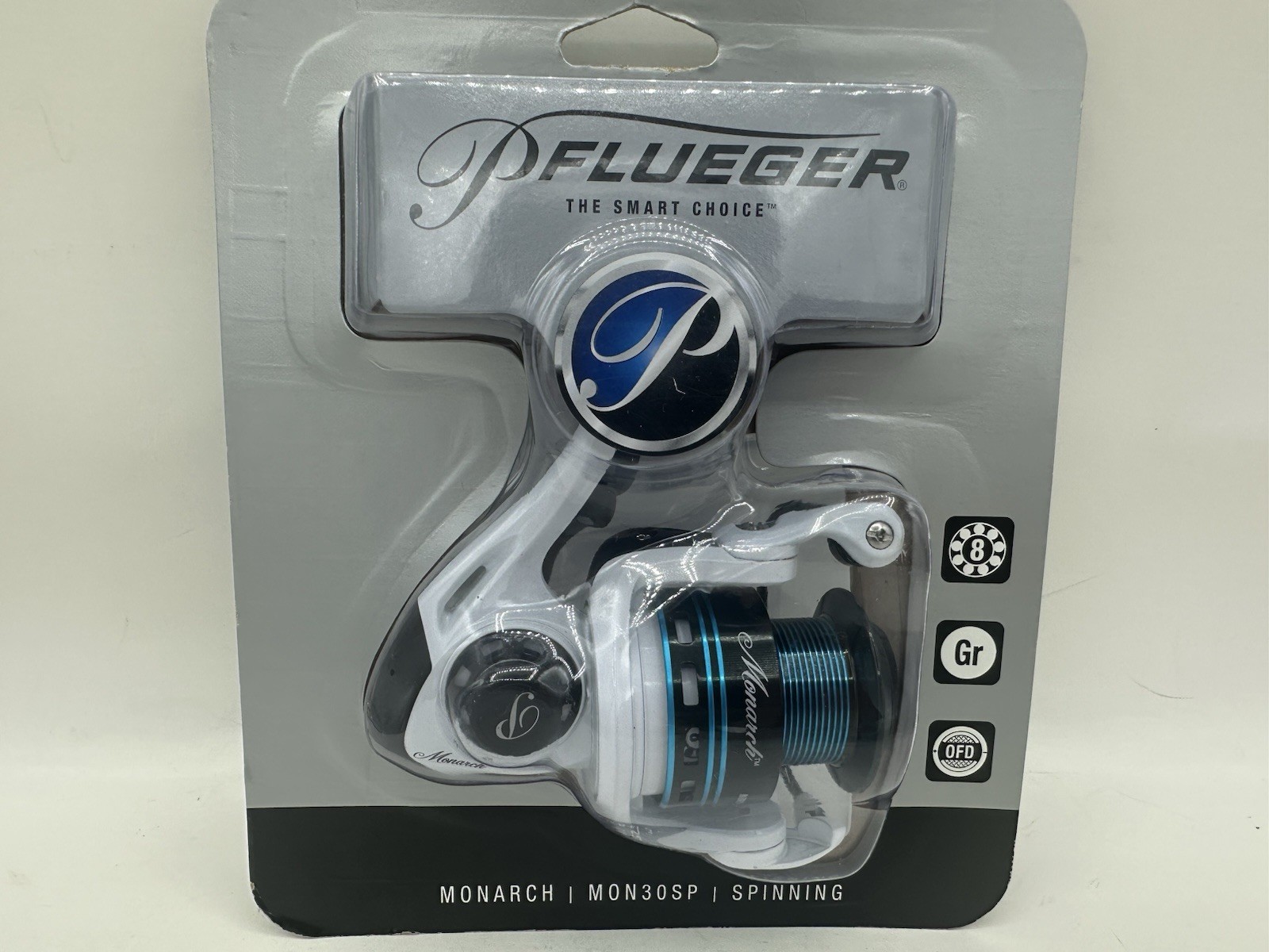 Pflueger Monarch Spinning Fishing Reel MON30SP, 8 Bearing 5.2:1 White+Teal New