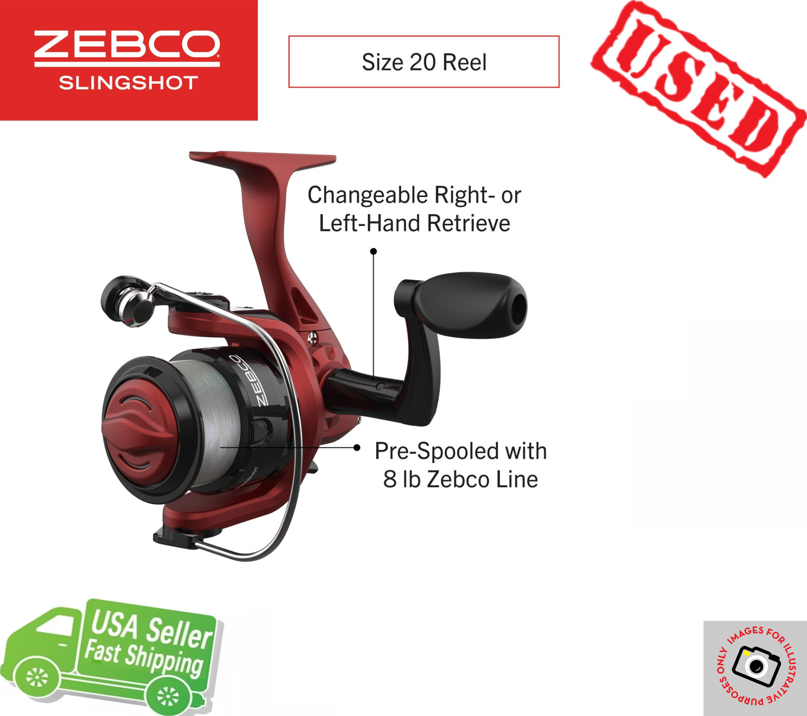 Zebco Slingshot 20 SLSP20 GWF9 RED Spinning Reel USED