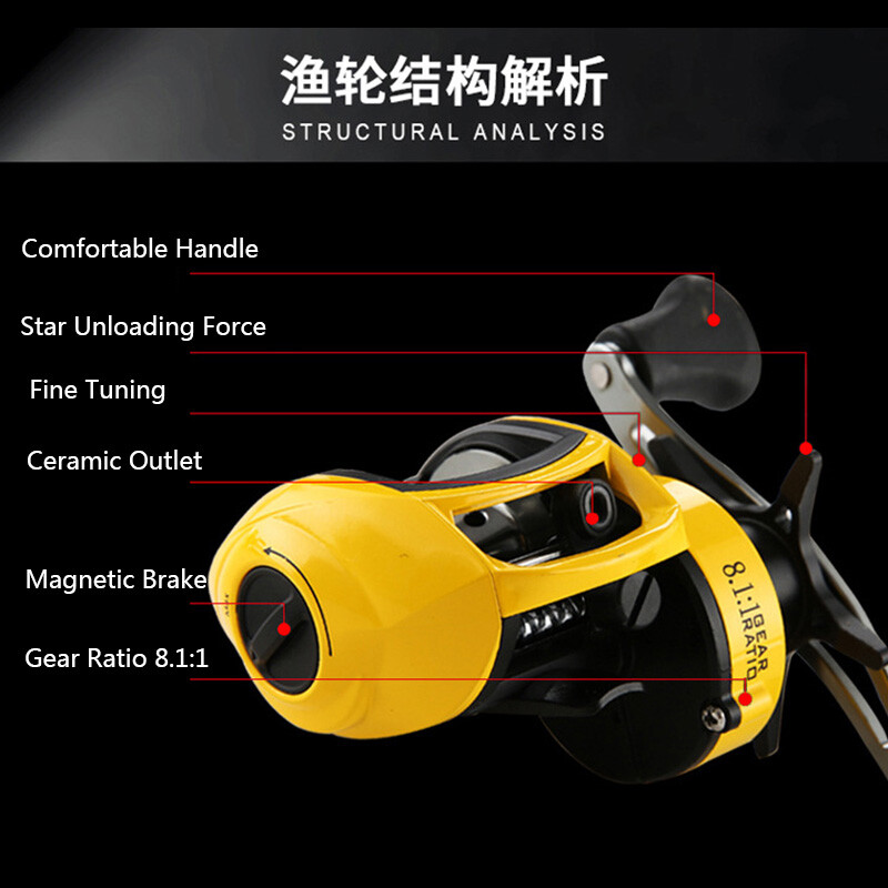 Little Yellow Reel Baitcast Fishing Reel 12+1 Bearings 8.1:1 Gear Ratio