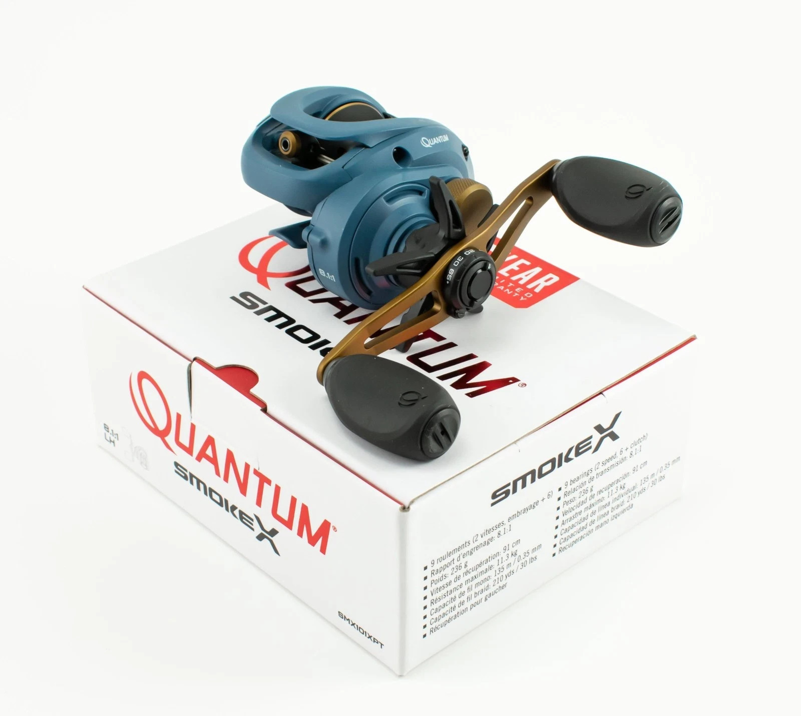 New QUANTUM SMOKE X SMX101XPT 8.1:1 GEAR RATIO LEFT HAND BAITCAST REEL NEW