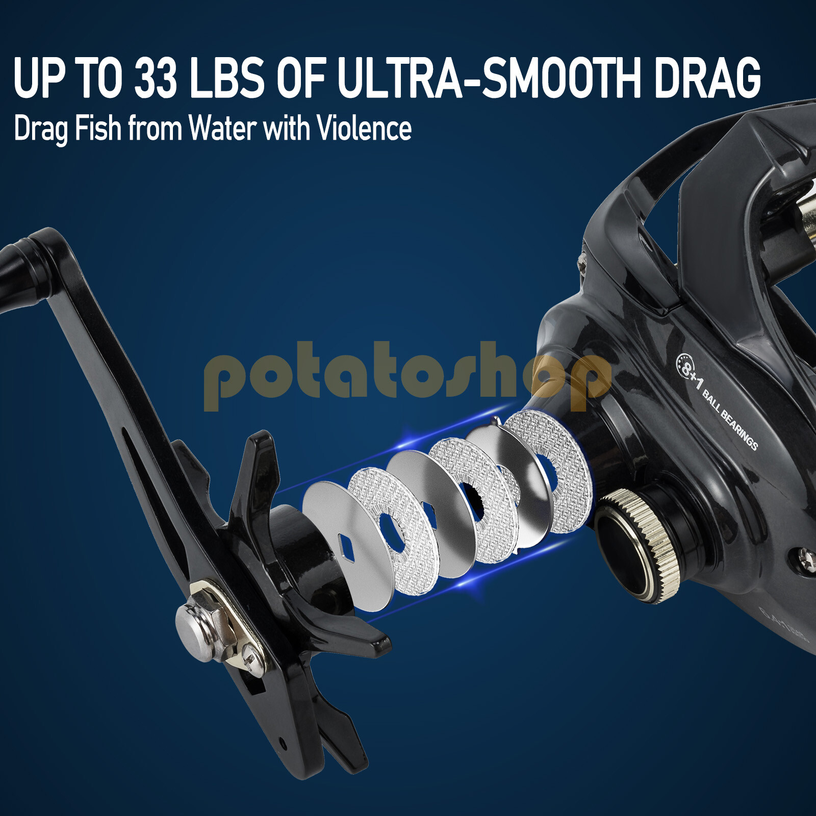 Baitcasting Fishing Reel Carbon Fiber Max Drag 33Lb Fresh Saltwater Free Handle