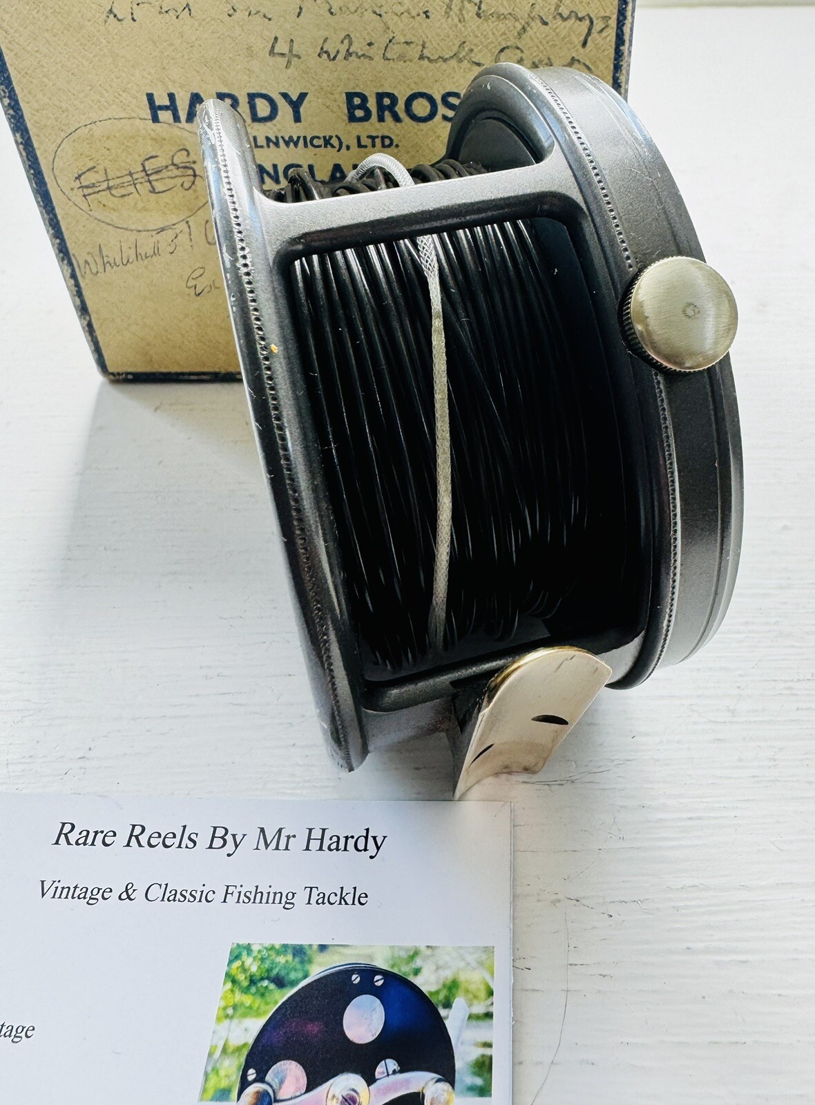 Vintage Hardy 3 3/4 Inch Wide Body RHW Perfect Salmon Fly Reel with Card Box