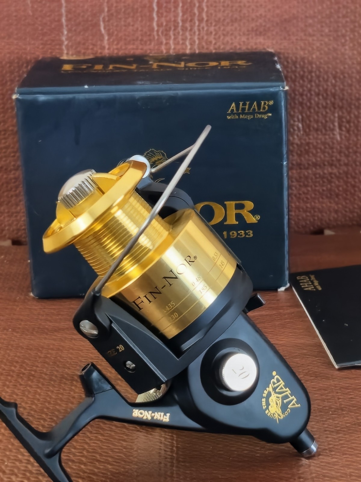 Fin-Nor AHAB AS20 Spinning Reel “New Old Stock” Box Bag Papers Unused MegaDrag 5