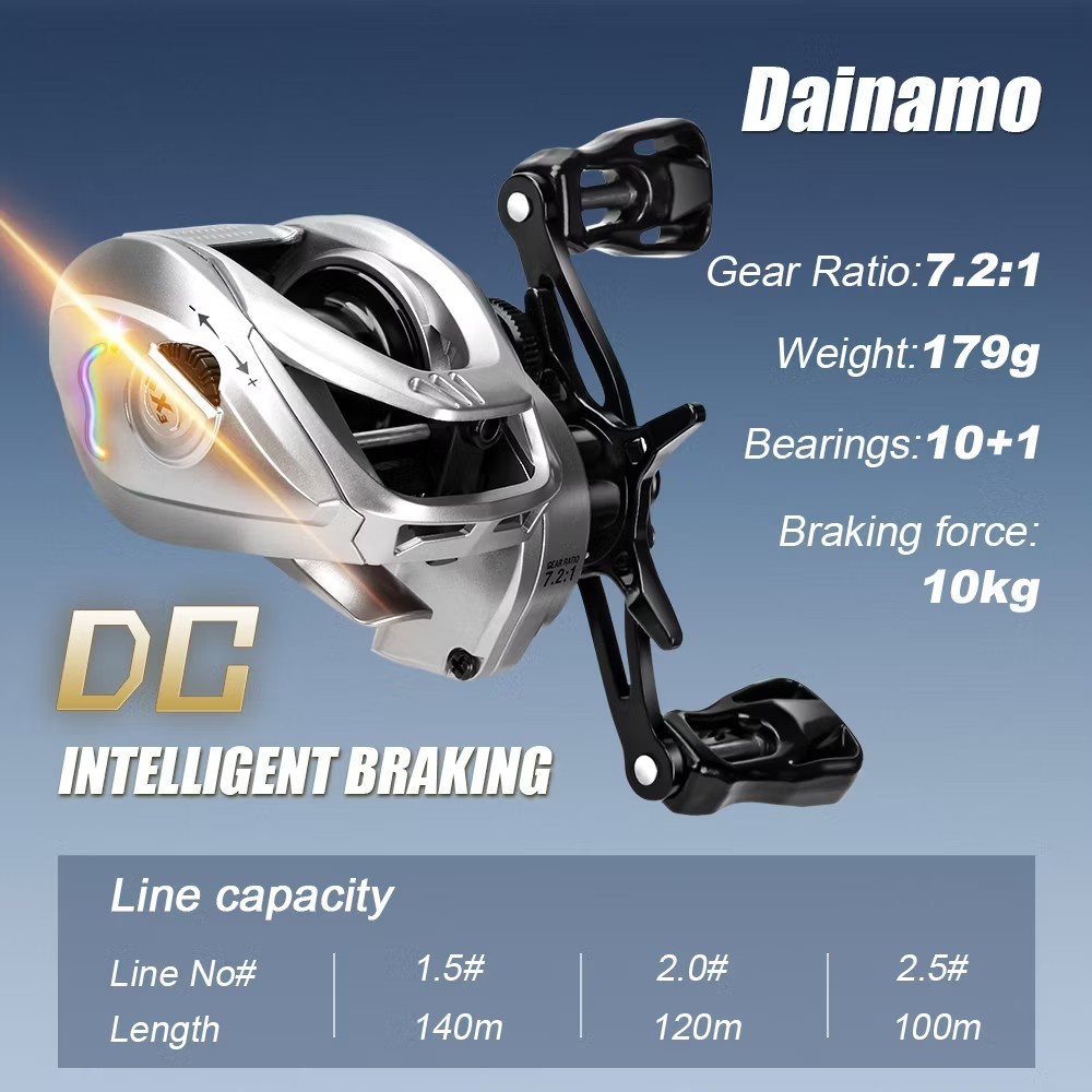 Lightning DC Baitcaster Reel 7.2:1 High Speed Carbon Fiber Right Hand