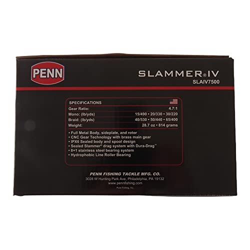 PENN SLAMMER IV, IPX6 Durable Spinning Reel for Offshore 7500 (PE5 No. 300 m)