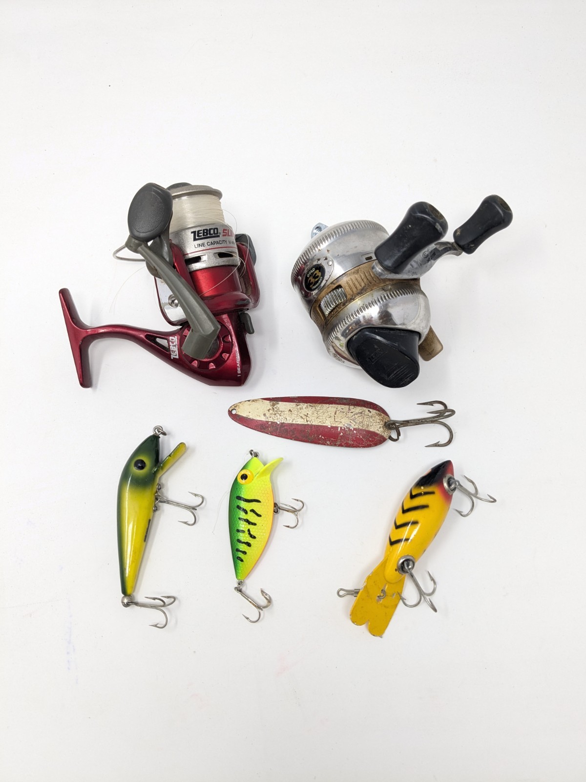 Lot Fishing Vintage Reels & Lures Zebco 33 & Zebco Slingshot Reel Smooth Action