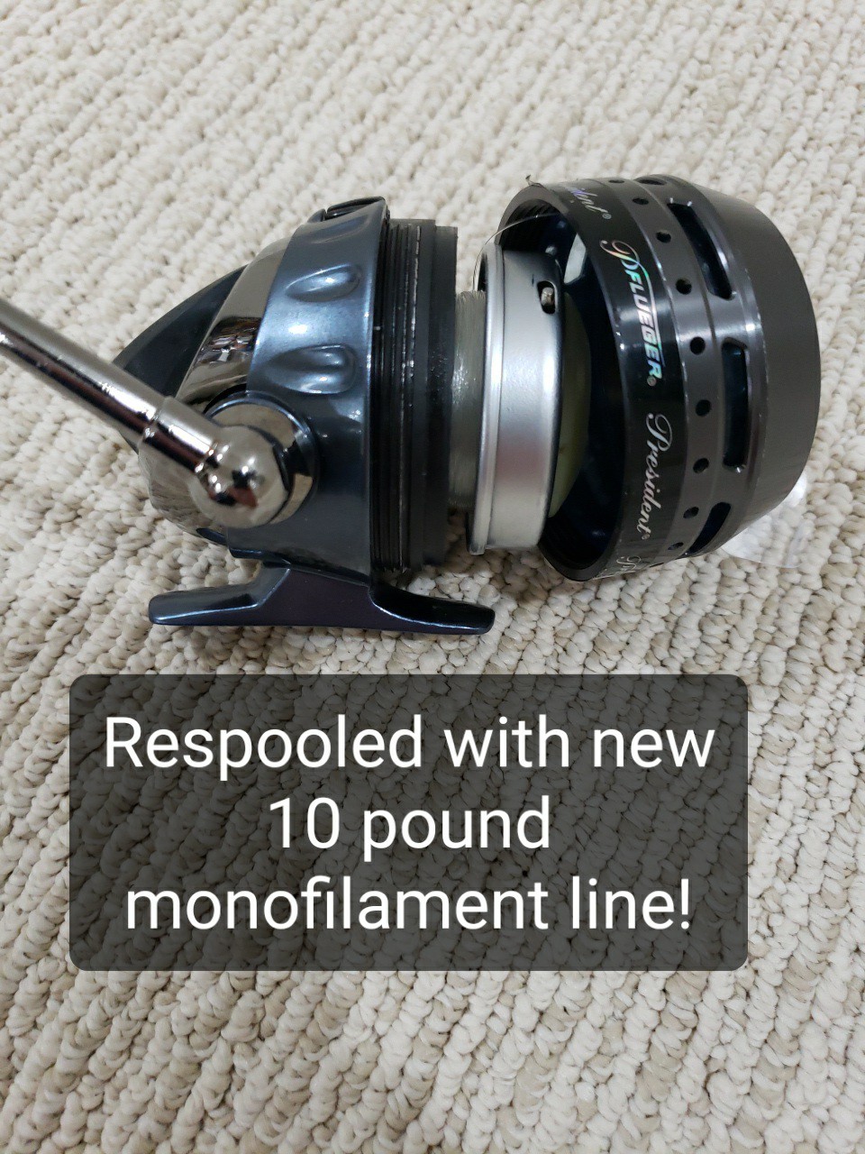 Pflueger President Spincast Reel, Size 10, R/L, 5 Ball Bearings, New Line, Excel
