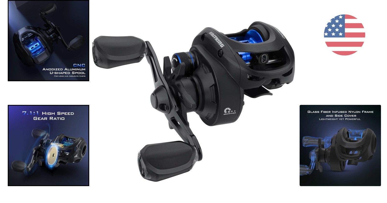 Centron Lite Baitcaster – Glass Fiber Nylon Frame, 5+1 Bearings, 7.1:1 Ratio