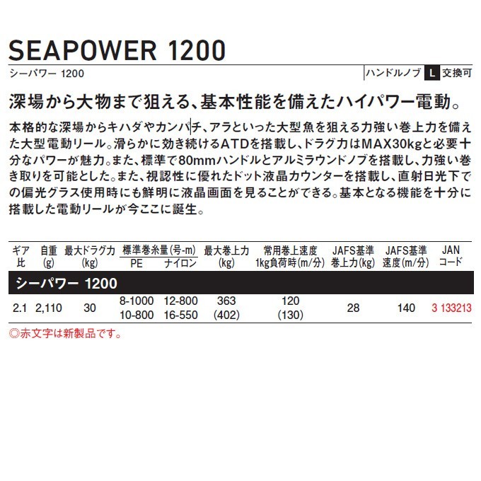 Brand New Daiwa 23 SEAPOWER 1200 Electric Reel Big Game Right Handle Gear 2.1:1