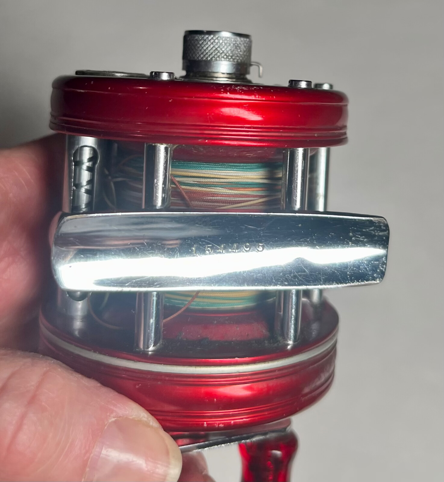 RARE–ABU Garcia Ambassador 5000 Casting Reel, Red w/John Fox Sure Grip Handle