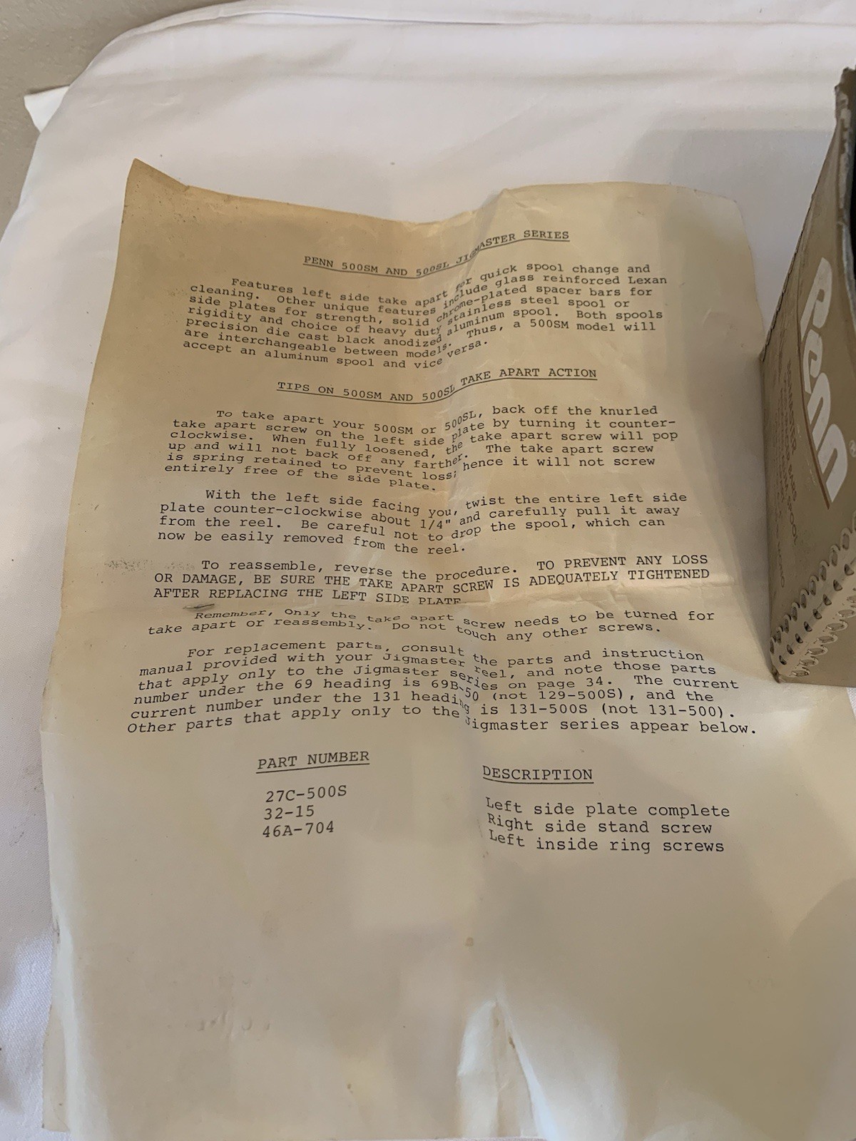 Vintage Penn 500sl Jig master Fishing Reel In Original Box / Instructions