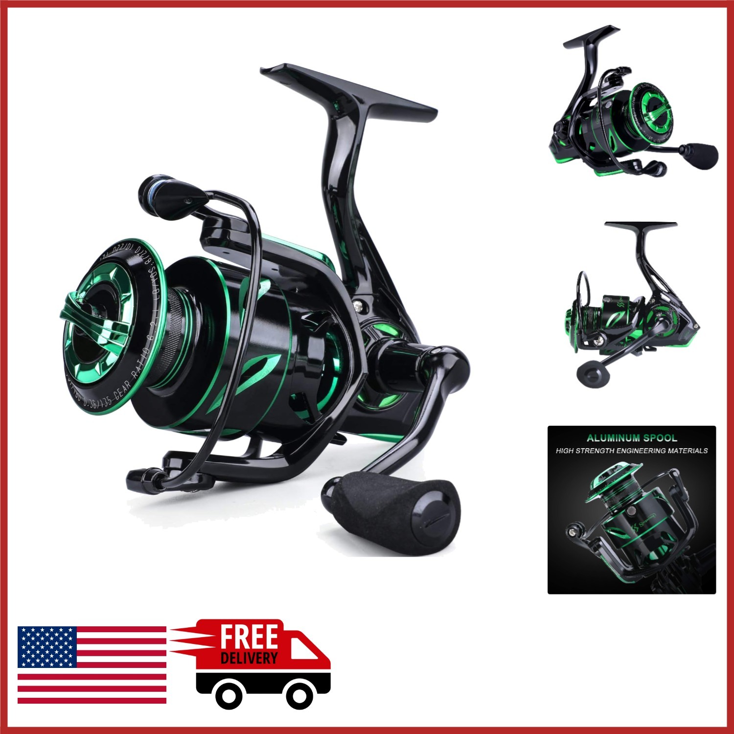Compact Fishing Reel with Magnesium Graphite Body and Aluminum Handle