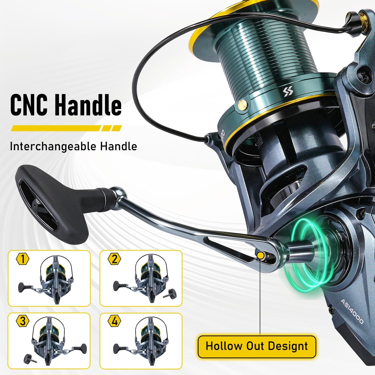 14000 Size Saltwater Surf Spinning Fishing Reel Heavy Duty 44LB Drag