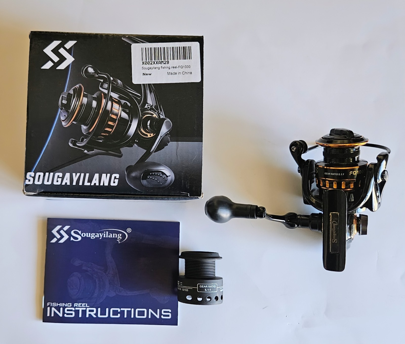 Sougayilang FQ1000 Spinning Reel W/Box 5.1:1 Gear Ratio 12+1 BB 8/130 Yds Mono