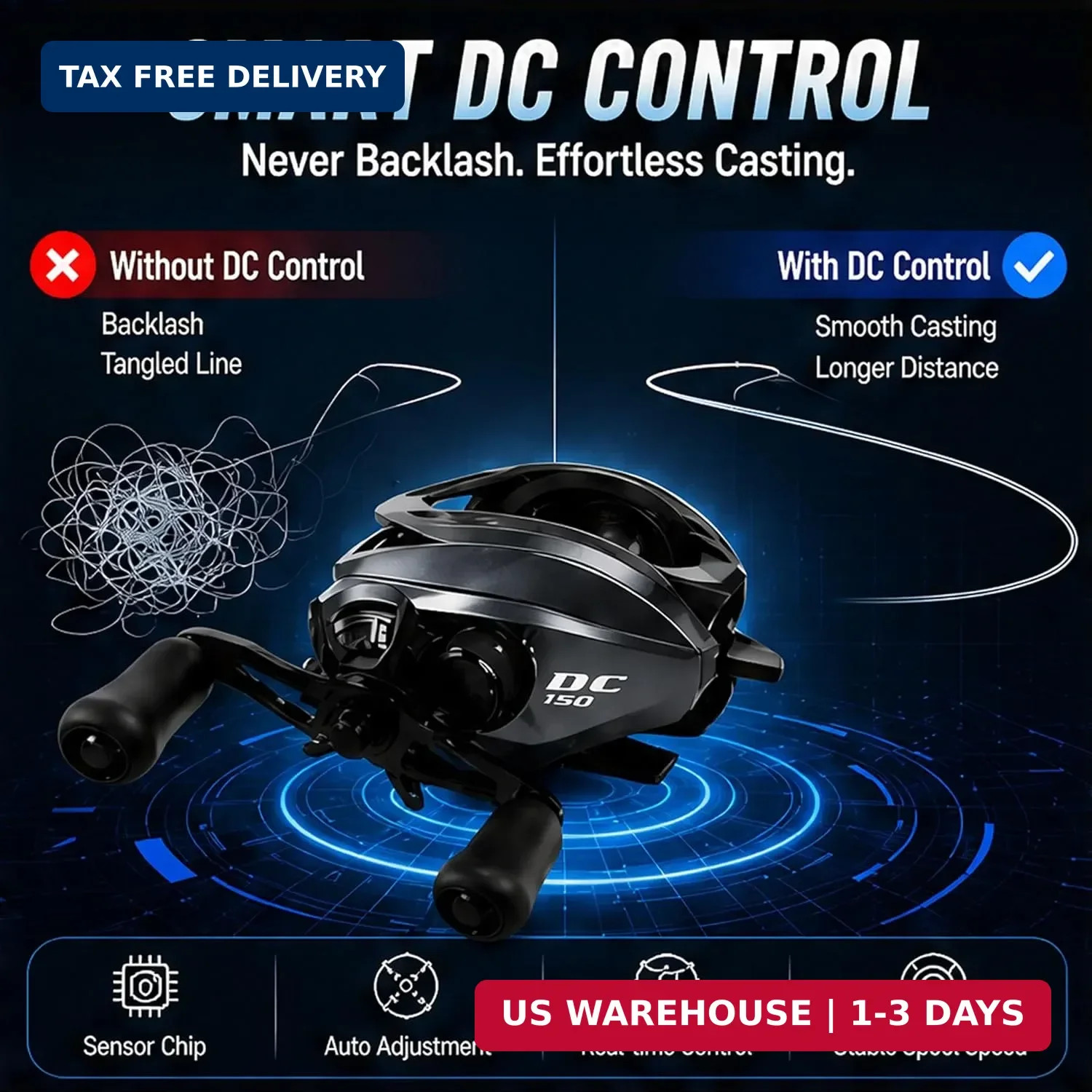 DC Baitcasting Reel with Smart Digital Brake, Anti-Backlash Fishing Reel with Si