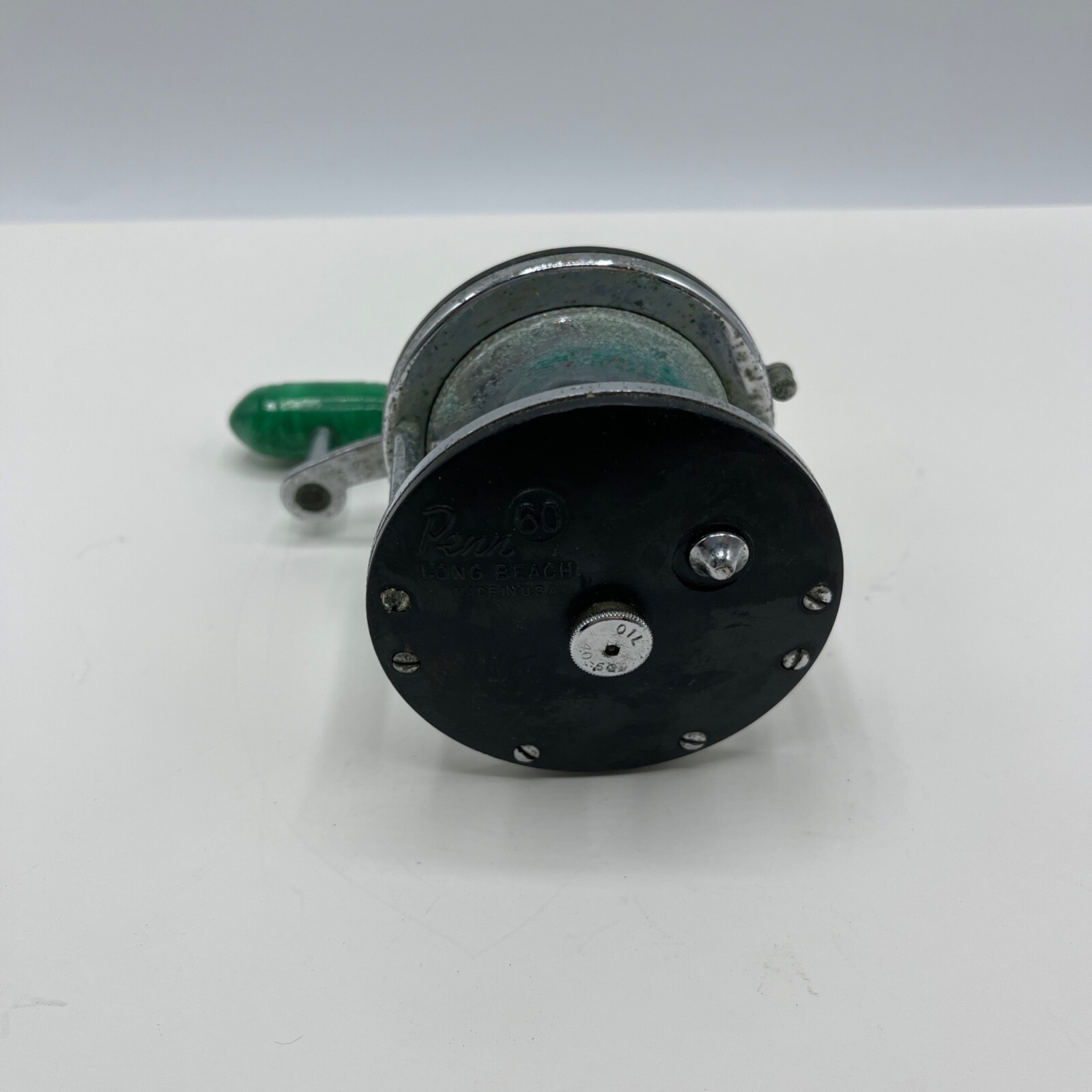 Vintage PENN Long Beach No. 60 Saltwater Fishing Reel With Green Bakelite Handle