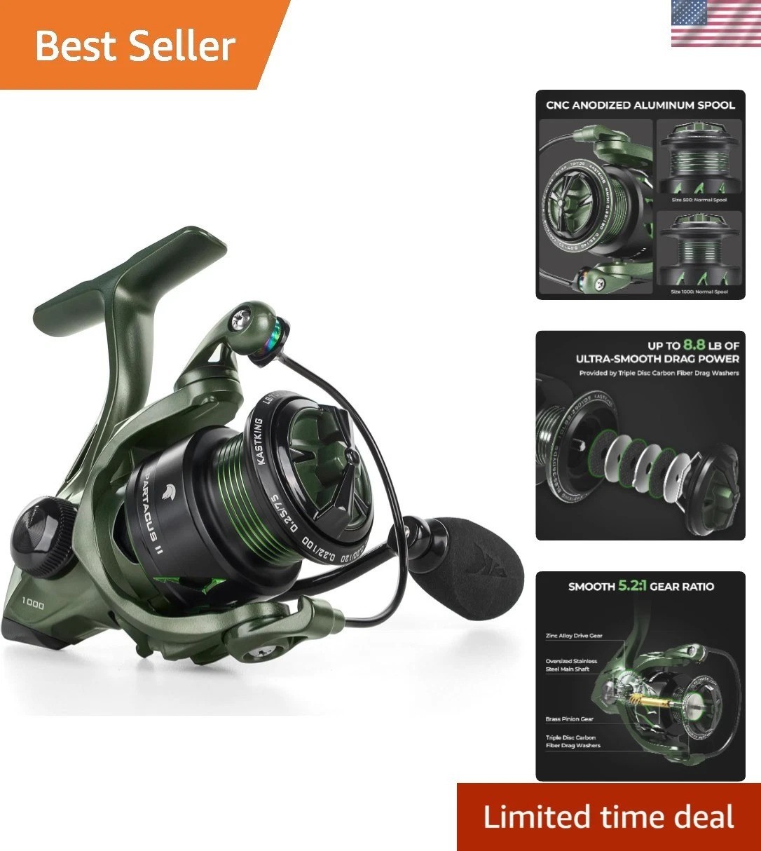 Spartacus II 500 & 1000 Spinning Reel – Triple Disc Drag for Smooth Performance