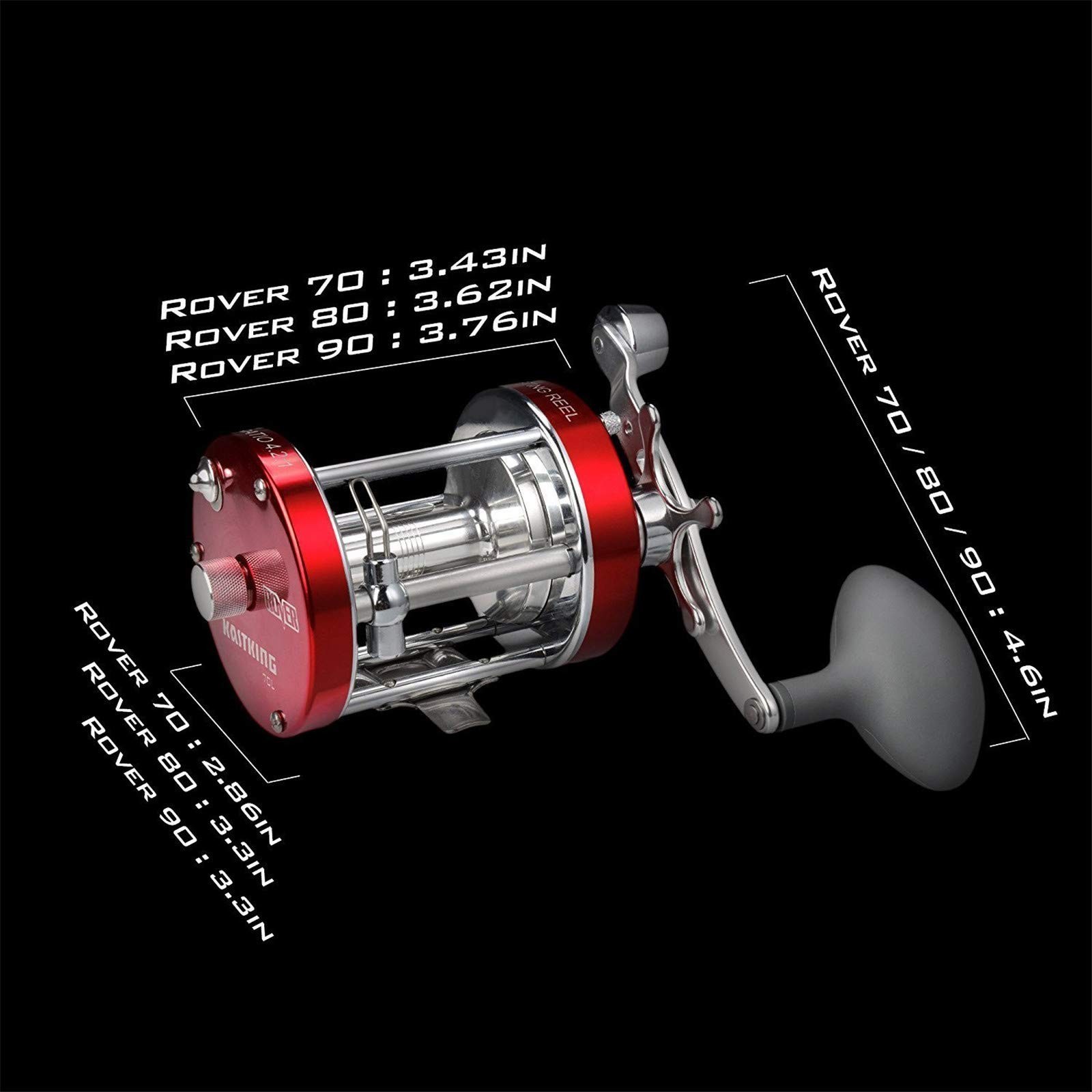 KastKing Rover Round Baitcasting Reel, Right Handed 90 Hand, Red