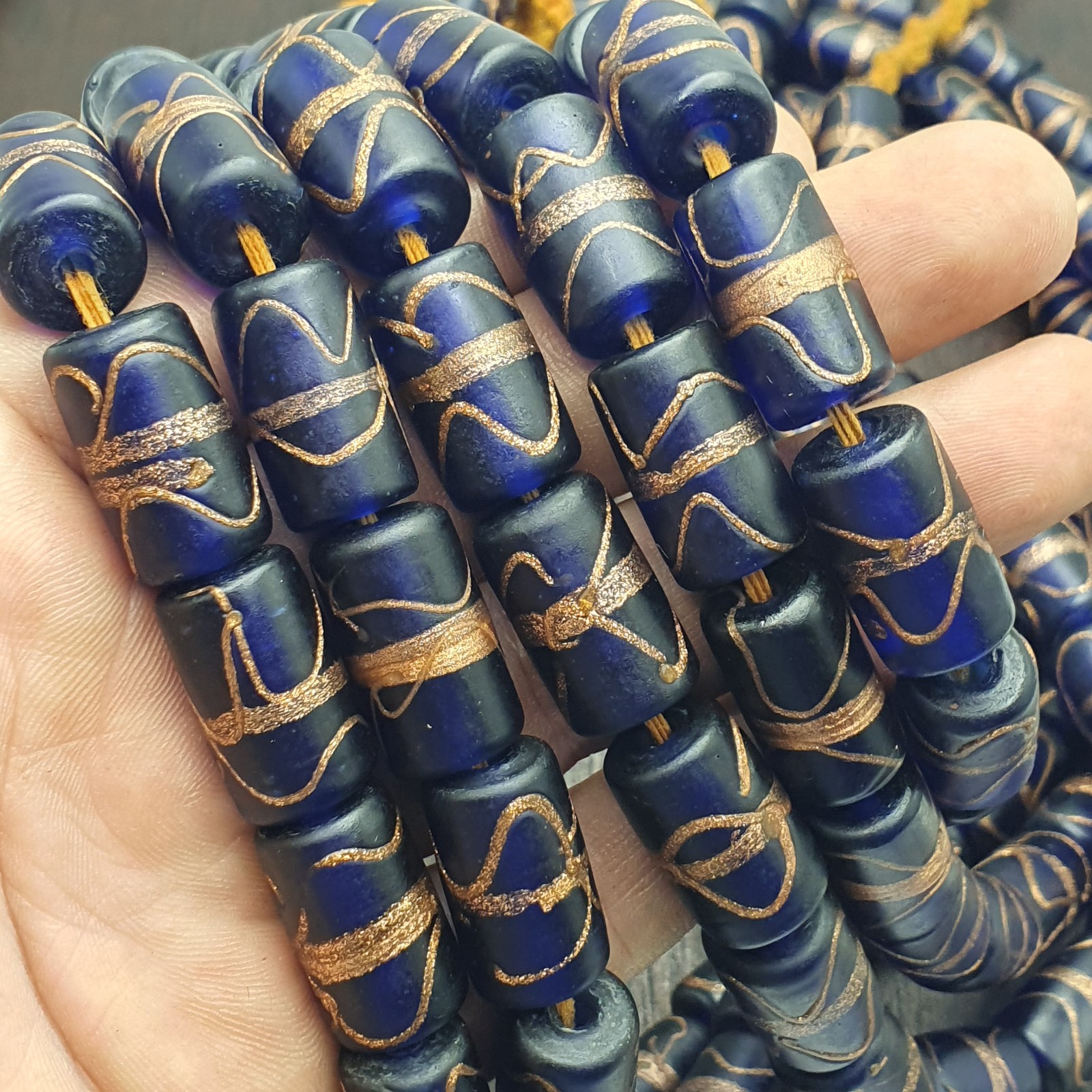 Vintage Venetian Style Blue Aventurine Glass Beads Strand African inspired Beads