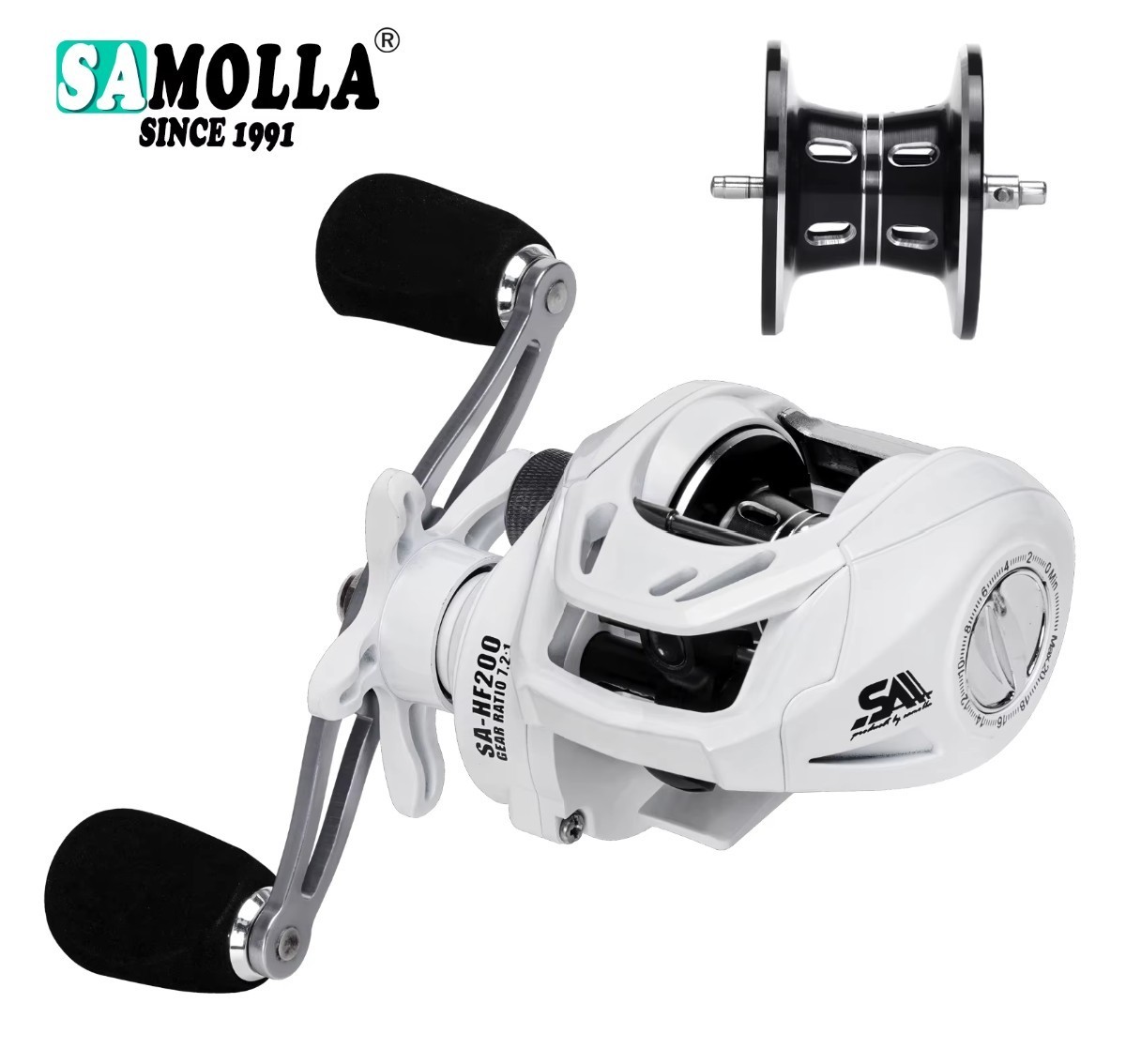 SAMOLLA Baitcasting Reel Ultralight 6+1BB Drag Clciker 7.21 High Speed RH