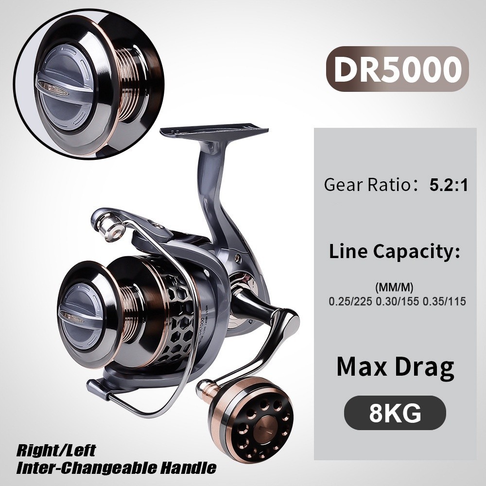 Max Drag 46lb Spinning Fishing Reels 5.2:1 High Speed Saltwater Fresh Water Bass