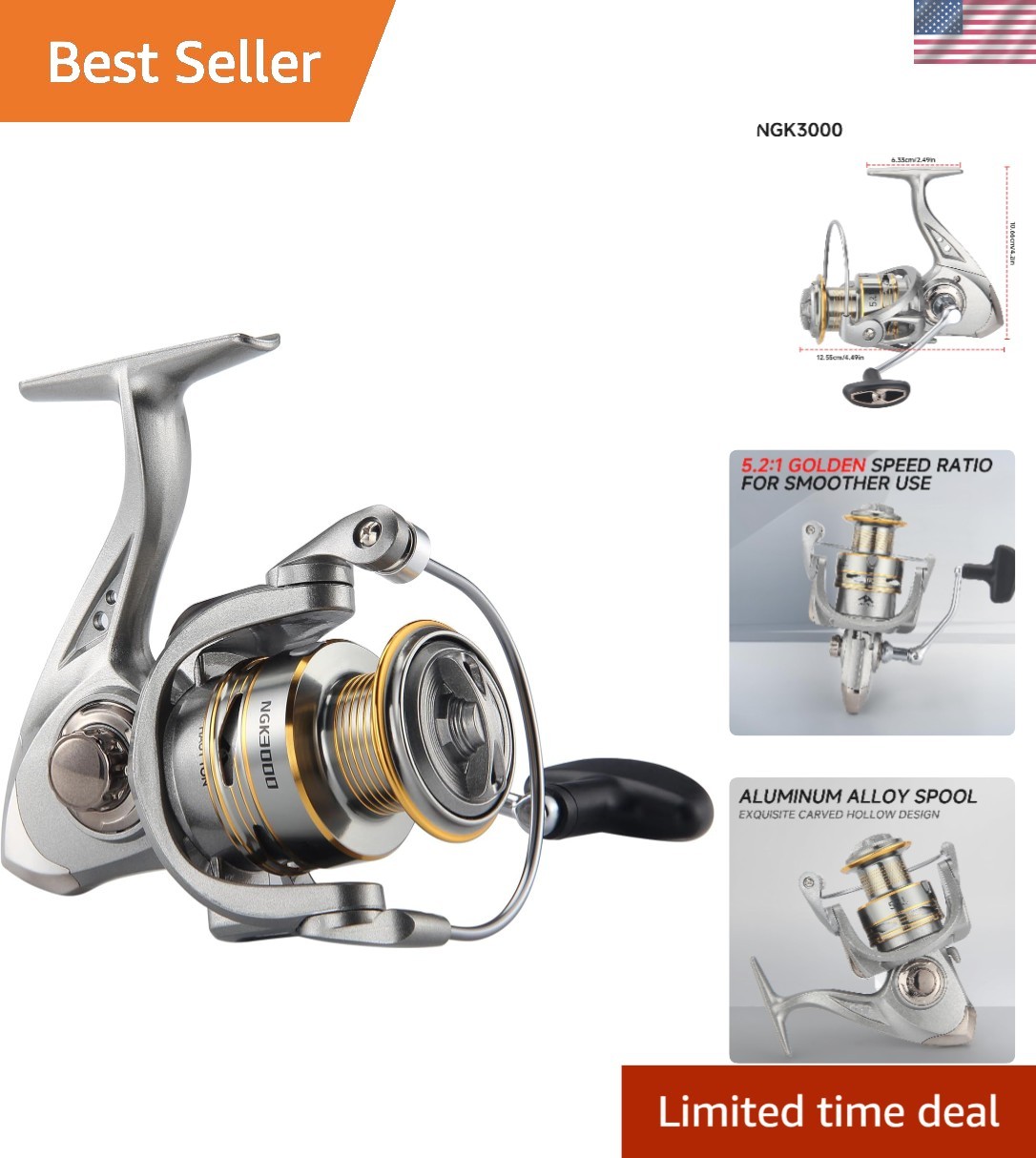 Durable Metal Spinning Reel, 4.8:1 Gear Ratio, 55lbs Drag – Perfect for Big Game