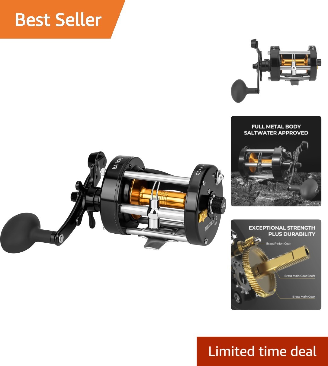 Versatile Rover Baitcasting Fishing Reel – 200-300 Yard Capacity, All Fish Types