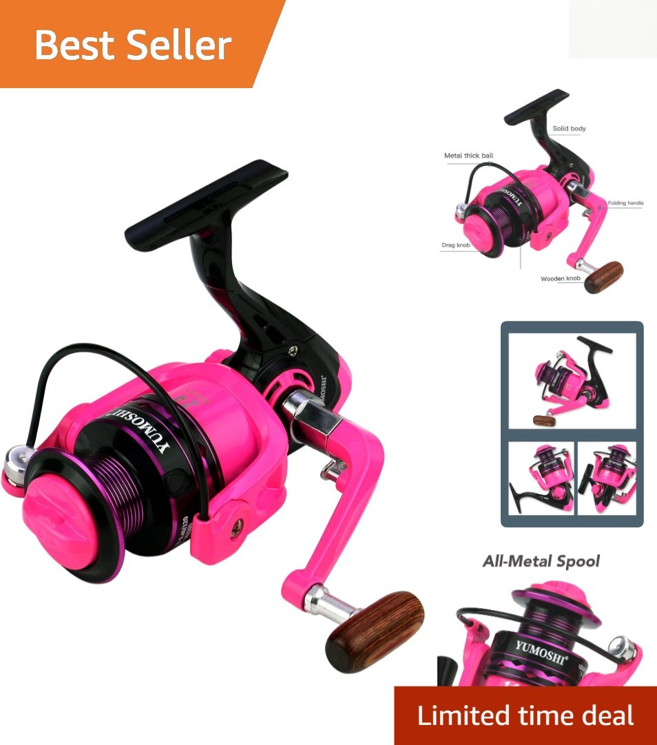 Lightweight 5.2:1 Fishing Spinning Reel – Ambidextrous, Ultra Smooth Pink & Gold