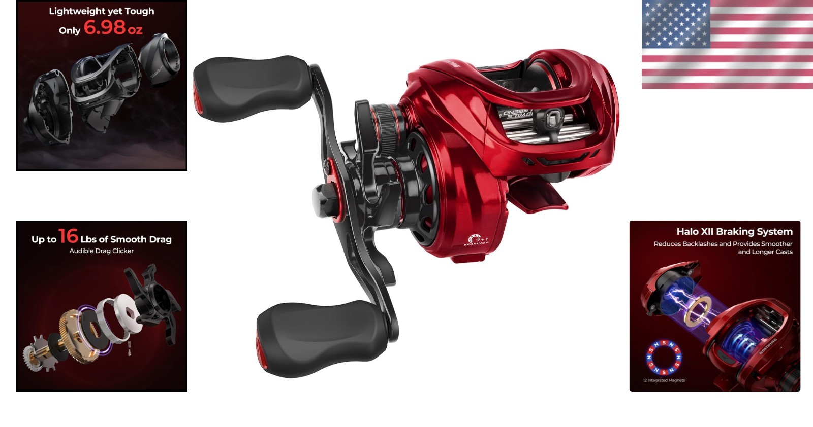 Royale Legend Glory 8.0:1 Baitcasting Fishing Reel with Halo XII Braking System