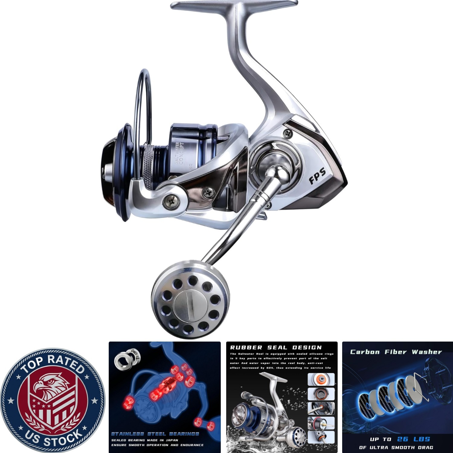 Lightweight 4000 Saltwater Fishing Reel with Precision Bearings & Carbon Drag