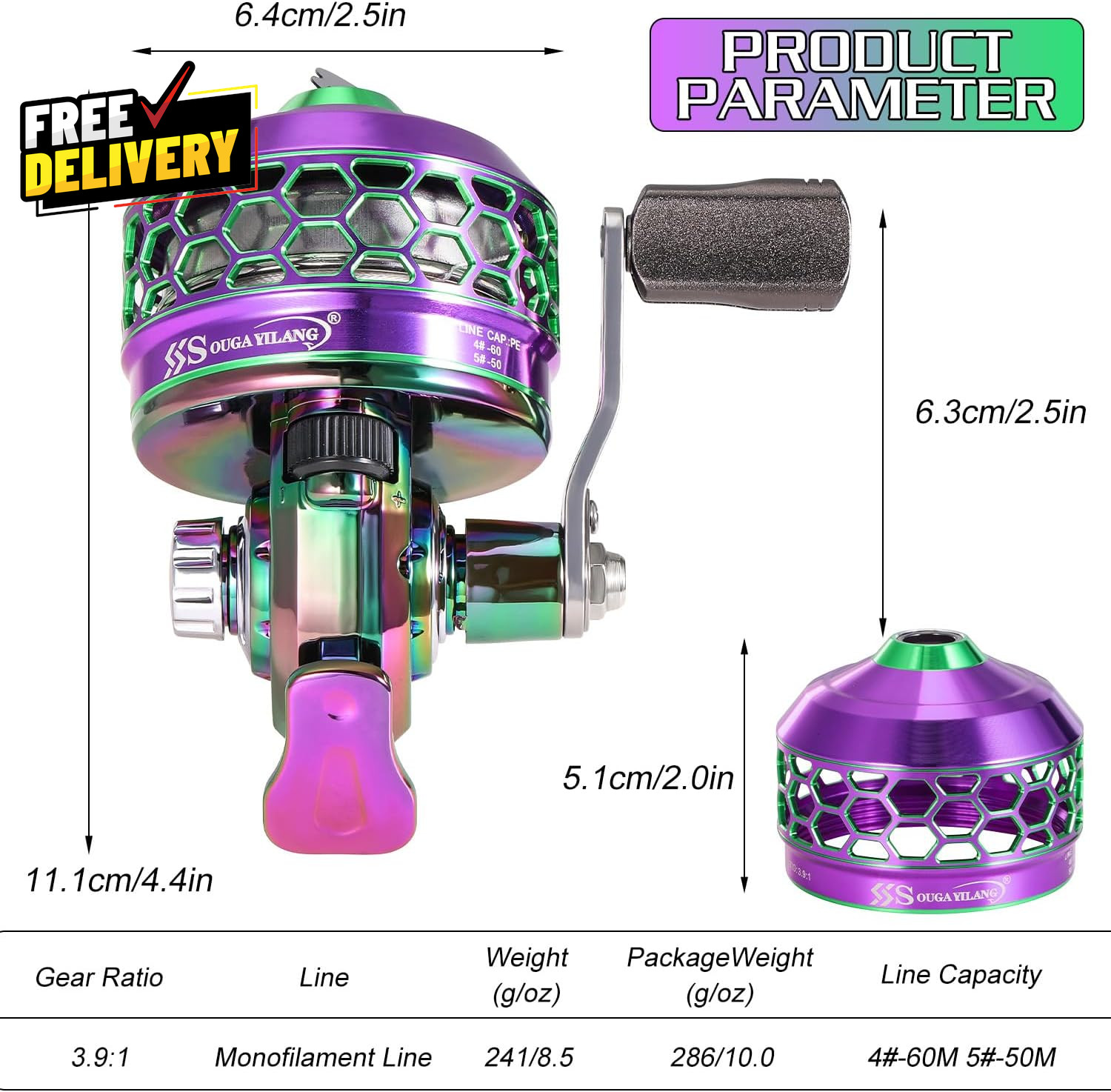 Spincast Fishing Reel High Speed 3.9:1 Gear Ratio Trouble-Free Push-Button B….