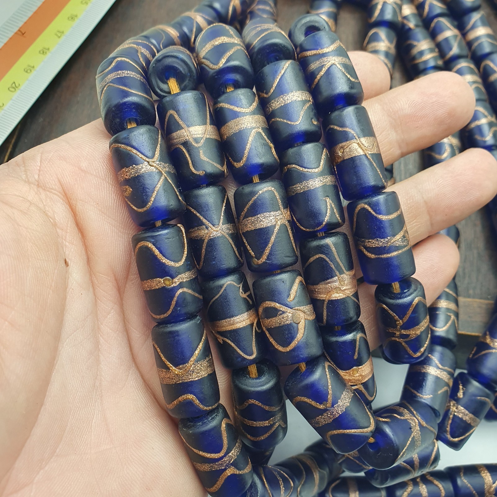 Vintage Venetian Style Blue Aventurine Glass Beads Strand African inspired Beads