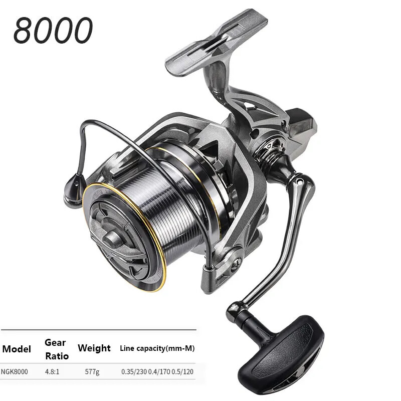 4.8:1 Gear Ratio Spinning Fishing Reel 8000 9000 10000 12000 14000 Drag 20KG