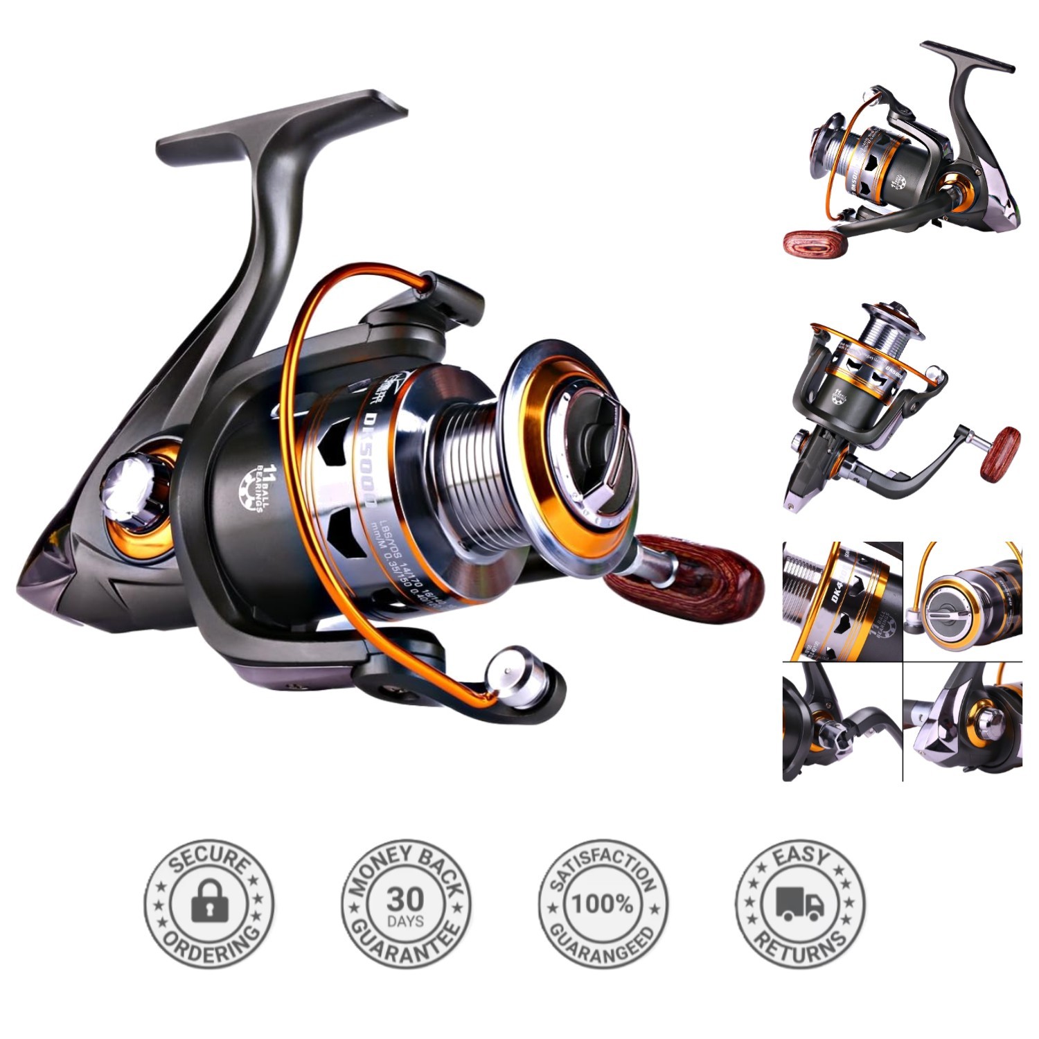 Collapsible Wood Handle Spinning Reel with 5.2:1 Ratio – Perfect for All Anglers