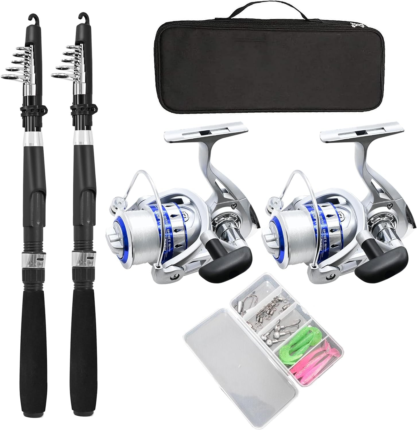 Fishing Pole Combo Set,2.1m/6.89ft 2PCS Collapsible Rods 2.1M 6.89Ftt