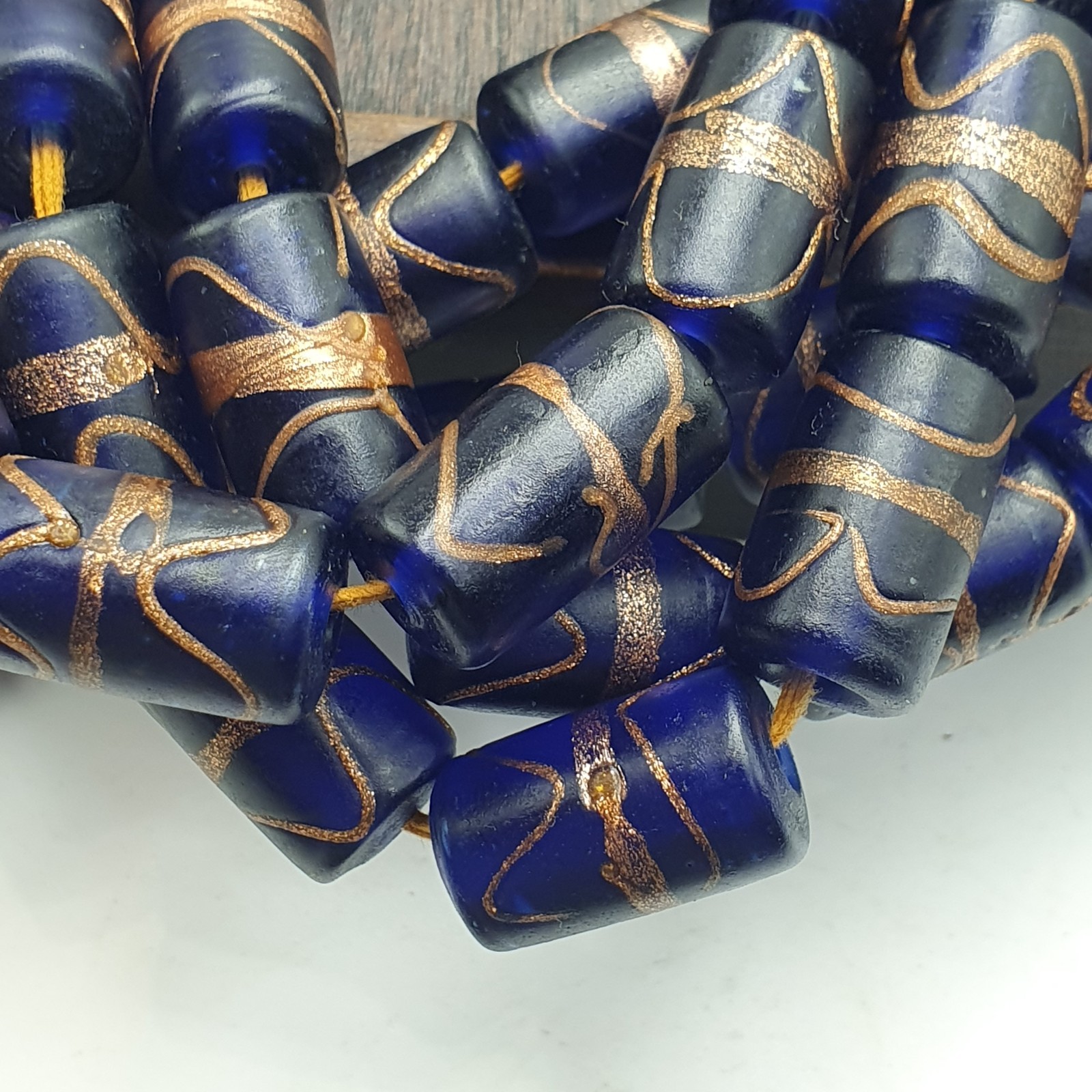 Vintage Venetian Style Blue Aventurine Glass Beads Strand African inspired Beads