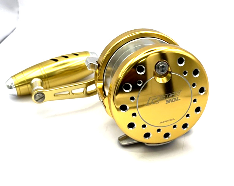 Original Maxel Rage 90L Lefty Lever Drag Reel Light Gold/Silver Free Shipping