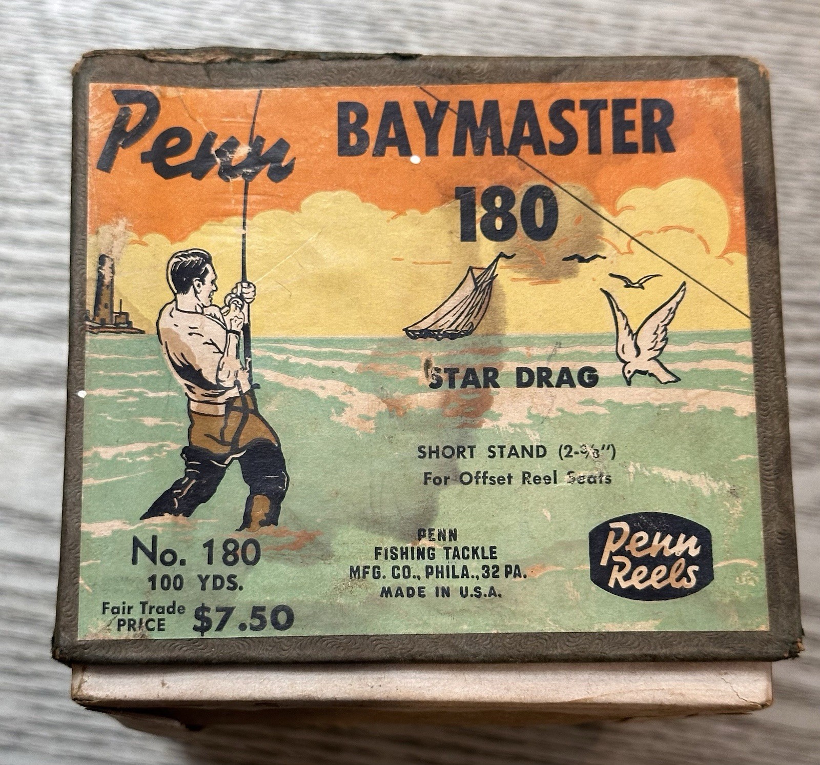 Vintage Penn 180 BaymasterConventional Reel Yellow Knob Star Drag Chrome
