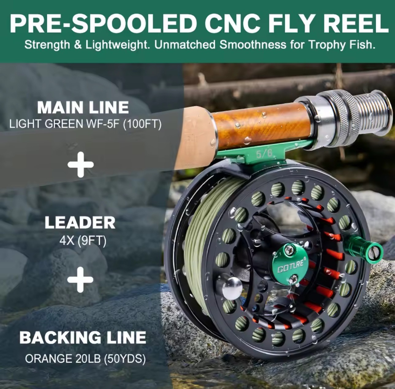 Goture Fully-Loaded Black/Green Fly Reel 5/6