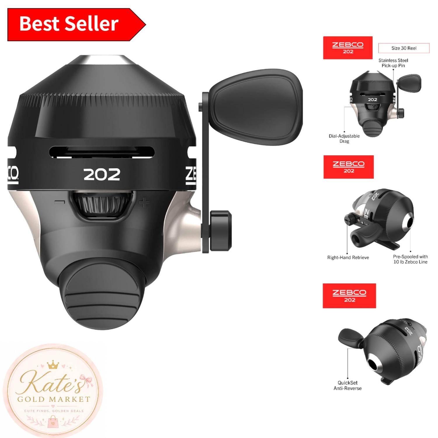 202 Spincast Fishing Reel – Right-Hand Retrieve, Durable Metal Gears & 10lb Line