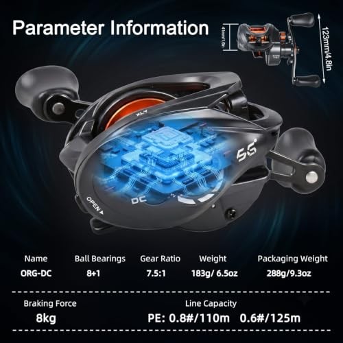 SOUGA DC Baitcaster Reel, Smart Digital Anti Backlash Baitcasting Right Hand