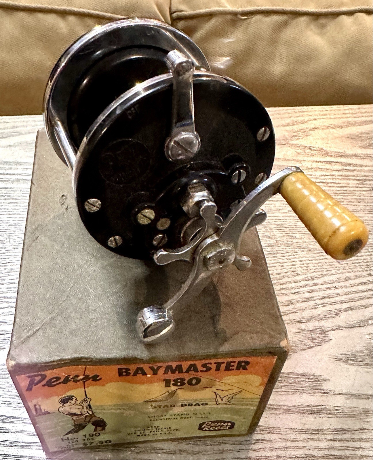 Vintage Penn 180 BaymasterConventional Reel Yellow Knob Star Drag Chrome