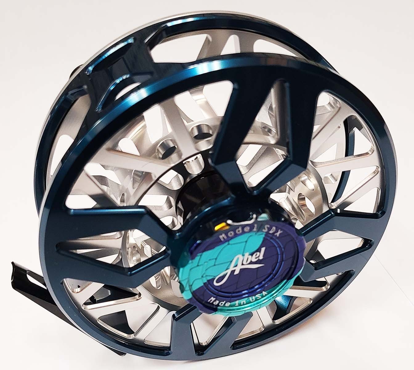 NEW ABEL SDX 9/11 FLY REEL IN DEEP BLUE & PLATINUM + ROOSTERFISH KNOB – IN STOCK