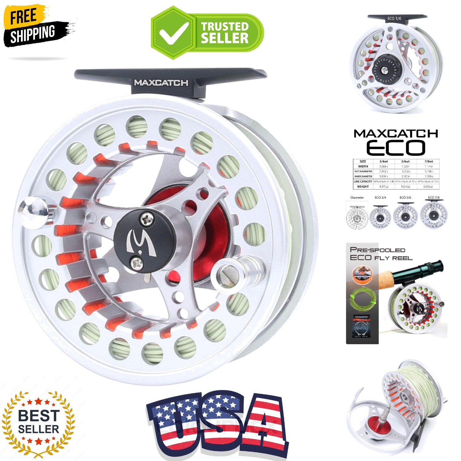 ECO Large Arbor Fly Fishing Reel 3/4wt 5/6wt 7/8wt and Pre-Loaded Fly Reel wi…